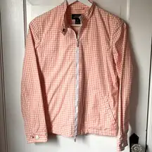 Jones New York Gingham Peach Zip Front Windbreaker Cottagecore Rain Jacket Sz S