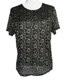 Vintage 90s Martha's Vineyard‎ Black Gold Lace Top M Whimsigoth Dark Fairy Rare