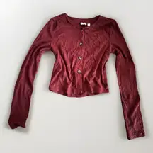 Wilfred Free Aritzia Purple Long Sleeve Ribbed Crop Henley Shirt Button XS Jewel