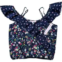 CRAVE FAME Navy Floral Cold-Shoulder Crop Top w/ Tags, Large