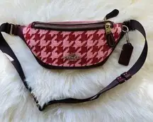 Coach NWT  Warren Mini Belt Bag With Houndstooth Print CJ711 Pink/Red $350