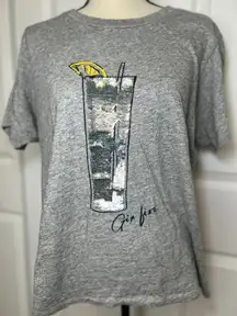 J.Crew Womens T-Shirt Gray Gin Fizz Cocktail Sequin Graphic Short Sleeve‎