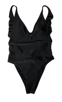 Aerie Small Black One Piece Swimsuit Ruffle V Neck Monokini Cute