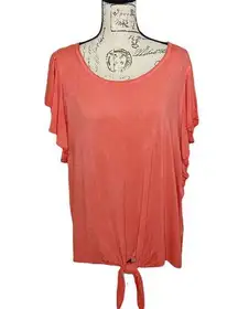 *NEW* Seven 7 Flutter Short Sleeve Tie Front T-Shirt Top Coral Orange Size XL