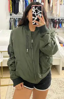 American Eagle Green Bomber Zip Up Jacket