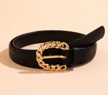 NWT Black Faux Leather Belt W Chain Design Buckle