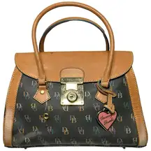 Dooney & Bourke Vintage Black Rainbow DB Logo Mini Turn Lock Satchel Handbag Bag