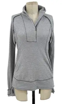 Lululemon Think Fast Pullover‎ Heathered Slate Tonka Stripe Gray Size 8