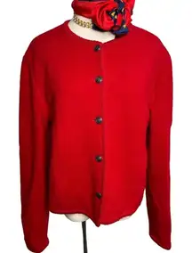 Vintage Talbots 100% boiled wool Celtic button red cardigan sweater size 10 M