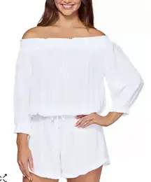 Raisins West‎ Coast Off-The-Shoulder Romper Cover-Up Swim Size Medium White NEW