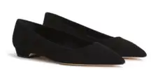Good American Pointed Toe Suede Statement Flats in Black Size 7