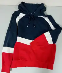 Red Blue Striped Pullover Oversized Hoodie Sweatshirt Sweater Size S ♥️🤍💙