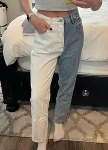 Eco White Two-Tone High Waisted Straight Leg Jeans