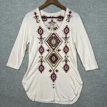 JW Johnny Was Women's Shirt Sz S‎ Heavily Embroidered Ivory Boho Casual Ivory