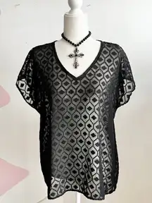 Black Mesh Sheer Top Grunge Witchy Gothic‎ Whimsigoth Small
