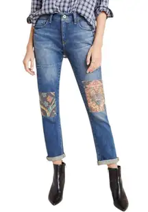 Anthropologie Pilcro Tapestry‎ Patchwork Boyfriend Jeans 27 Boho Chic