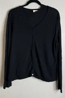 Talbots XL /Large 2 Piece Black Embellished Button Front Knit Cardigan Tank Top