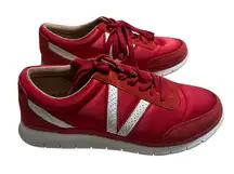 Vionic Lace Up Sneakers Satin Suede Uppers Women's Size 7 Cherry Red Shoes