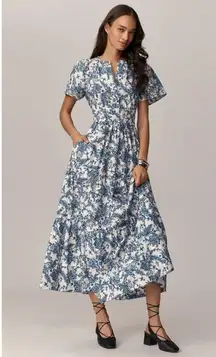 NWT Anthropologie Maeve Somerset Maxi in Ivory Blue Floral Tiered Cotton Dress M