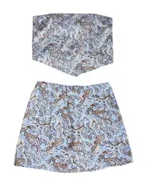 Hollister Y2K Babydoll 2 Piece Blue Paisley Satin Skirt Crop Top Set Size XS SM