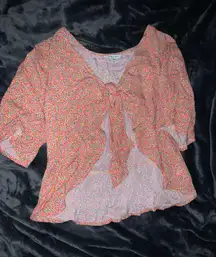 Floral Tie Front Babydoll Blouse Top