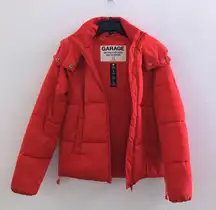 Red Puffer Drop Shoulder Jacket