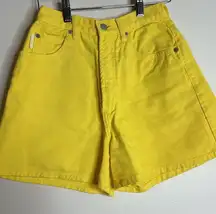 Vintage 90s bongo yellow denim jean shorts big logo on back size 3