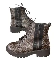 Guess Boots Women Size 8M Brown Locate Combat Monogram Chunky 90s Y2K Grunge