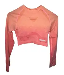 Gymshark Pink Ombré Cropped Athletic Long Sleeve Fitted Workout Shirt