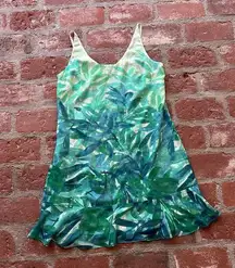CAbi Green & Blue Leaf Print Frond Castaway Tropical Dress Women Size Medium