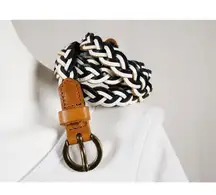 Old Navy Skinny Woven Braided Hip Belt Navy Blue White 42.25" Long