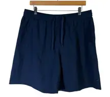 NWT Nike Dri FIT Training Shorts Navy Blue Womens Size L Standard Fit 7 Inseam