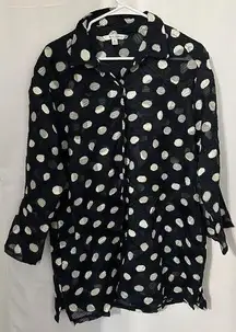 Erin London Women’s Shirt Sheer Polka Dot Navy Blue Blouse Size M NWT