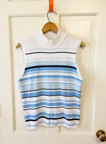Y2k  baby blue & white striped mock turtleneck sleeveless blouse