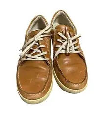 Ecco Leather Light Brown Causal Shoes SZ 8.5 US 39 EU Tie Cognac Sneaker Danish