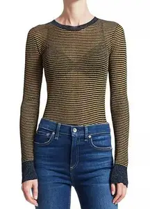 Rag & bone Raina Lurex Striped Crewneck Sheer Sweater Size Small