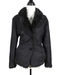 Vintage Y2K Plus Size 1X Black Shag Penny Lane Coat Faux Suede Goth Rocker