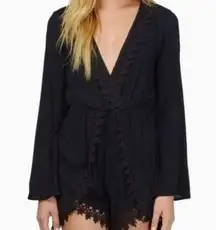 Tobi  Deep V Neck Crochet Trim Romper Black small