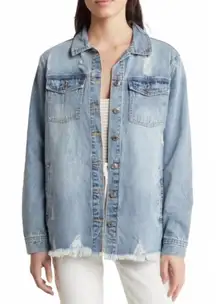 Thread & Supply Cotton Distressed Frayed Denim Jacket Light Wash NWT Small
