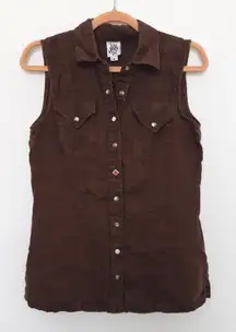 Vintage‎ Ivy Jane Womens Shirt Size S Brown Linen Button Down Western Equestrian