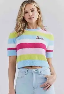 WRANGLER BARBIE CROPPED FUZZY RAINBOW SWEATER RAINBOW STRIPE Size XXL