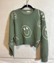 Altar’d State green smiley face cropped sweater 