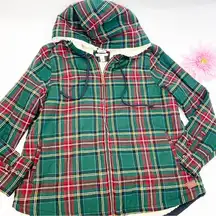 NEW LL Bean Scotch Plaid Flannel Shirt Jacket Sherpa-Lined Zip Hooded Shacket