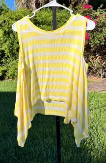 Farm Rio Yellow White Striped Drapey Top Size L