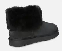 UGG CLASSIC MINI FLUFF BLACK SUEDE SHEEPSKIN CUFF BOOTS 