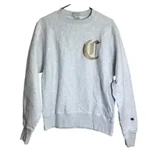 Champion Reverse Weave Old English Varsity Crew Neck Gray Sweatshirt Adult Sz S