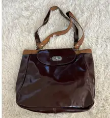 Brown Tote Bag Purse Shoulder Bag Vintage Style Flap Over Closure Work School