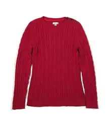 Croft & Barrow Womens Size M Red Button-Trim Cable Knit Crewneck Sweater