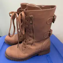 DREAM PAIRS Women's Winter Combat Boots Comfortable Outdoor Lace-Up Mid Calf 7.5