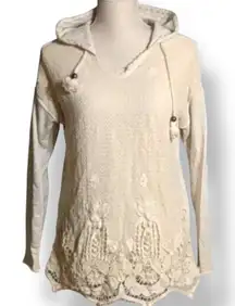 Cato Cream Crochet Lace Hoodie - Size Small Boho Lightweight
